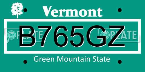 B765GZ Vermont License Plate