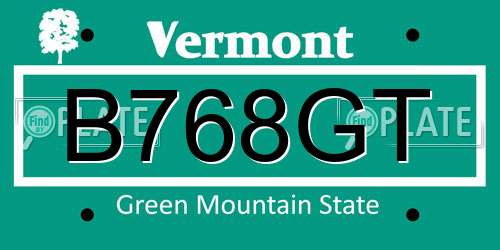 B768GT Vermont License Plate