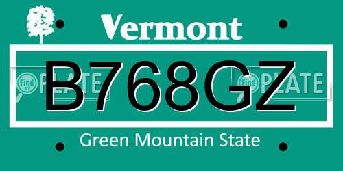 B768GZ Vermont License Plate