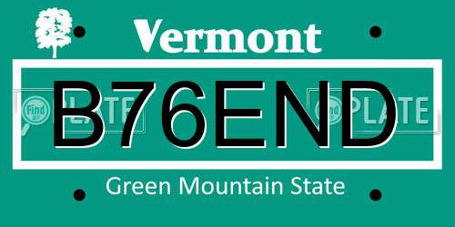 B76END Vermont License Plate