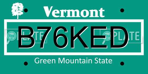 B76KED Vermont License Plate