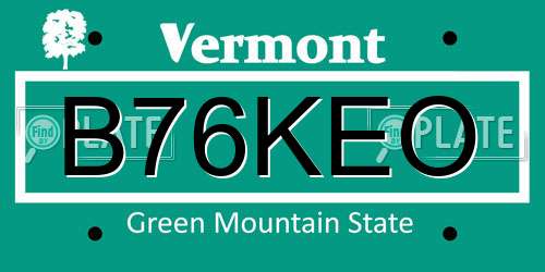 B76KEO Vermont License Plate