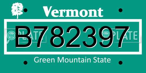 B782397 Vermont License Plate