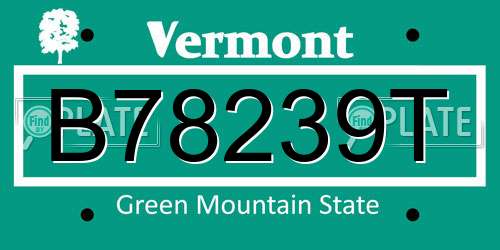 B78239T Vermont License Plate