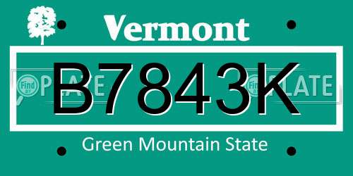 B7843K Vermont License Plate