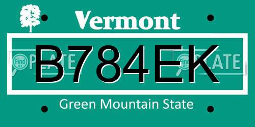 B784EK Vermont License Plate