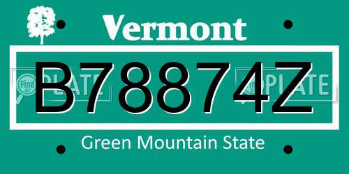 B78874Z Vermont License Plate