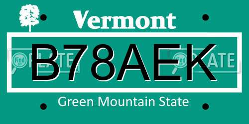 B78AEK Vermont License Plate