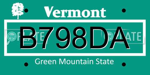 B798DA Vermont License Plate