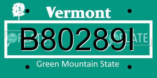 B80289I Vermont License Plate