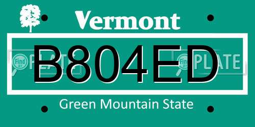 B804ED Vermont License Plate