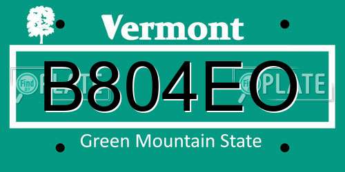 B804EO Vermont License Plate