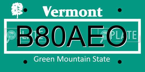 B80AEO Vermont License Plate