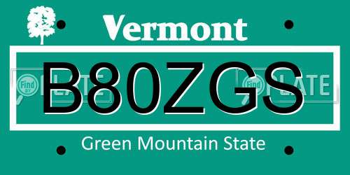 B80ZGS Vermont License Plate