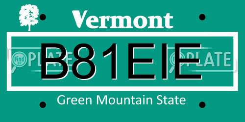 B81EIE Vermont License Plate