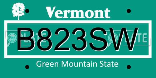 B823SW Vermont License Plate