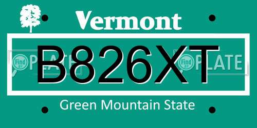 B826XT Vermont License Plate