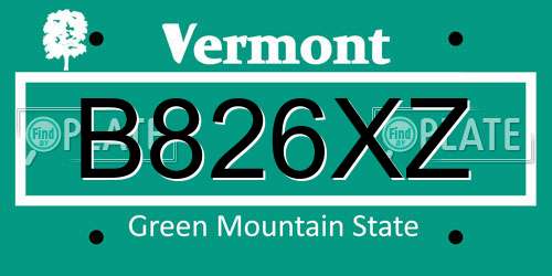 B826XZ Vermont License Plate