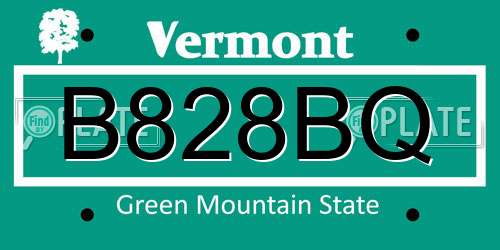 B828BQ Vermont License Plate