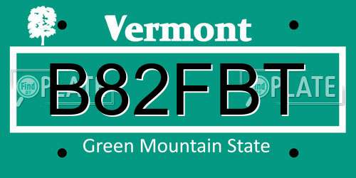 B82FBT Vermont License Plate