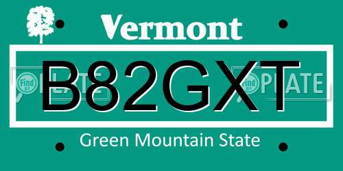 B82GXT Vermont License Plate