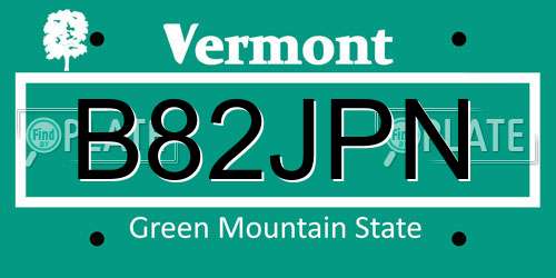 B82JPN Vermont License Plate