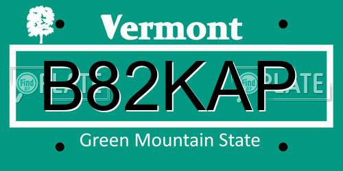 B82KAP Vermont License Plate