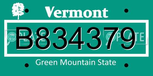 B834379 Vermont License Plate