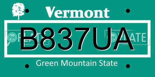 B837UA Vermont License Plate