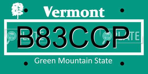B83CCP Vermont License Plate