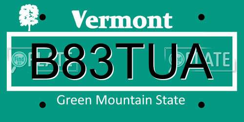 B83TUA Vermont License Plate