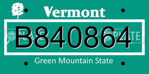 B840864 Vermont License Plate
