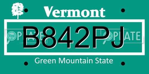 B842PJ Vermont License Plate