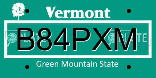 B84PXM Vermont License Plate