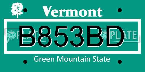 B853BD Vermont License Plate