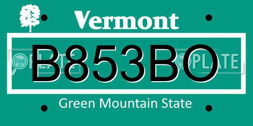 B853BO Vermont License Plate