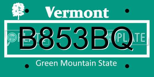 B853BQ Vermont License Plate