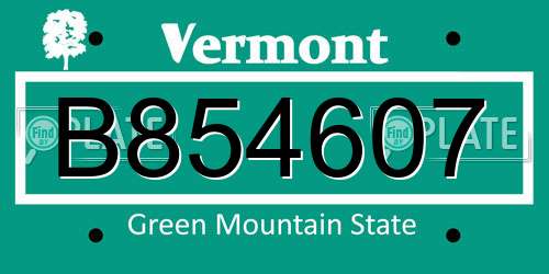 B854607 Vermont License Plate