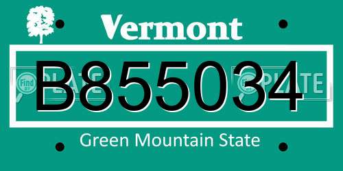 B855034 Vermont License Plate