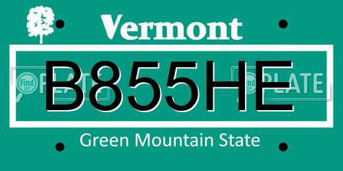 B855HE Vermont License Plate