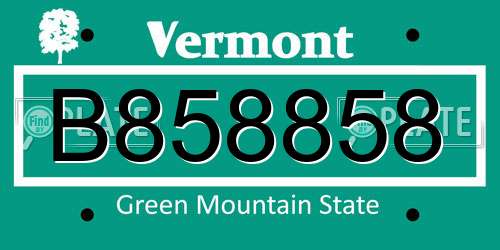 B858858 Vermont License Plate