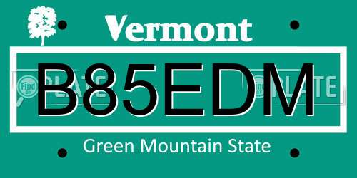 B85EDM Vermont License Plate