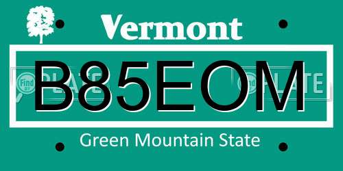 B85EOM Vermont License Plate