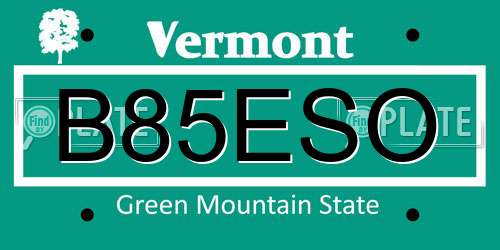 B85ESO Vermont License Plate