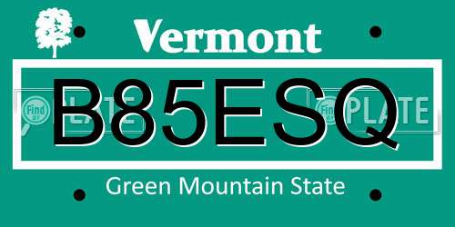 B85ESQ Vermont License Plate