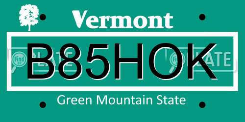 B85HOK Vermont License Plate