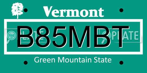 B85MBT Vermont License Plate