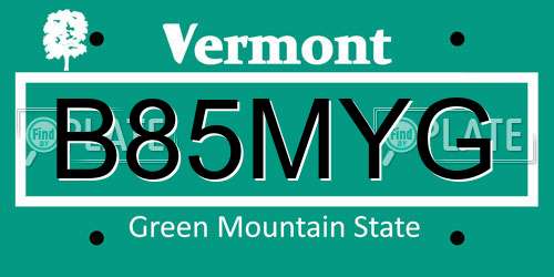 B85MYG Vermont License Plate