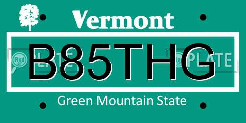 B85THG Vermont License Plate