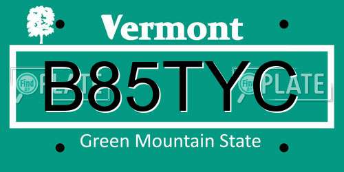 B85TYC Vermont License Plate